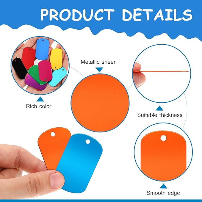 Ferraycle 50 Pieces Aluminum Dog Tags, Blank Discs for DIY Decorative Craft Pet Tags, Metal Stamping, Multicolor, 50 x 29 x 1 Mm, 3 mm Hole