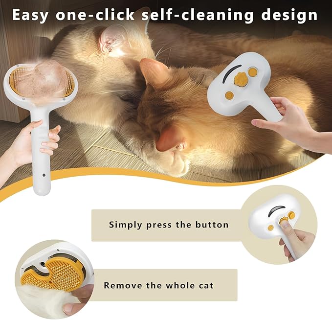 Pet Steam Brush for Dog & Cat – 3-in-1 Spray Hair Removal Comb – Steam Brush for Shedding & Grooming –Spritz Defur Comb–Includes Waterless Shampoo & Eye Wipes