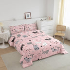Erosebridal Kids Cat Comforter Set Full Cute Pet Bedding Set for Girls Pink Kitten Bedding Comforter Sets Kawaii Cat Paws Duvet Insert Cartoon Animal Theme Quilted Comforter Lovely Bedroom Decor 3pcs