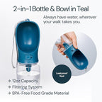 MalsiPree Walking Set with Retractable Dog Leash, Poop Bag Holder, Leak Proof 12 Oz Dog Water Bottle, Flashlight & 20 Poop Bags - 9.8ft Leash Retractable for Small to Medium Pet (Sand & Teal, 12 Oz)