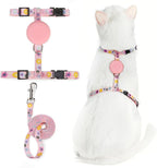 PUPTECK Adjustable Cat Harness and Leash Set Escape Proof Kitten Strap Collar for Walking Travel, Floral Pattern