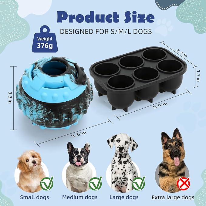 4-IN-1 Dog Toys - Frozen Dog Treat to Keep Them Busy, Treats Puzzle Ball Toy, Interactive Treat Dispensing Dog Toy, Durable Rubber Chew Toys, DIY Freezable Fillable Treat Toy, Mental Enrichment Toys