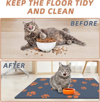 12"×20" Dog Food Mat-Absorbent Mat for Food and Water No Stains Quick Dry Cat Bowl Mat Non Skid Dog Feeding Mat with Footprints for Messy Drinkers Blue
