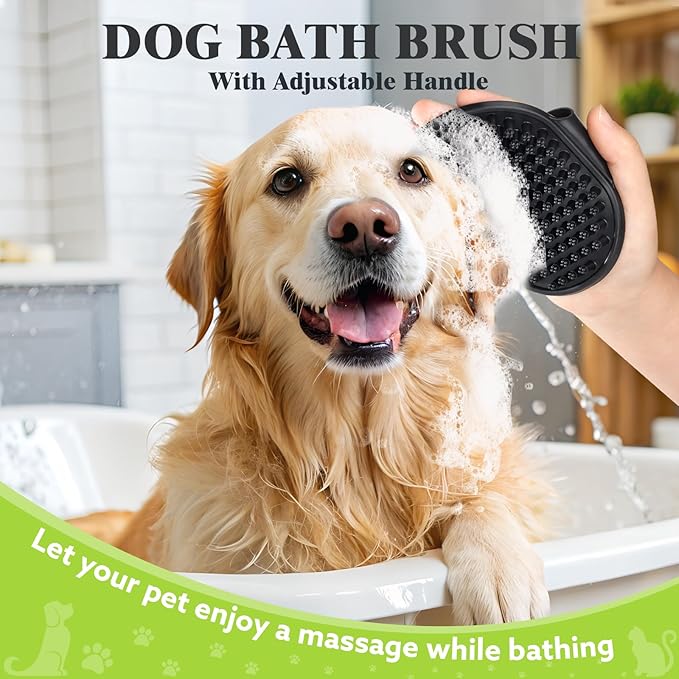 3PCS Dog Grooming Kit - Deshedding Dog Brush, Self Cleaning Slicker Brush, Bath Brush and Comb, Suitable for Hair Removal and Bathing of Dogs & Cats (Green Black)