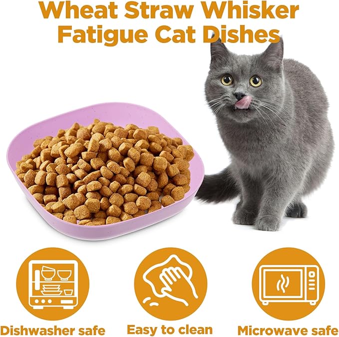 32 Pcs Fatigue Relief Cat Bowl 5.5 Inch Shallow Cat Food Dish Tray Wet Feeding Bowls Wide and Small Pet Plates for Short Legged Kitten,Ferrets,Kitten Shelter(Blue, Green, Pink, Beige)