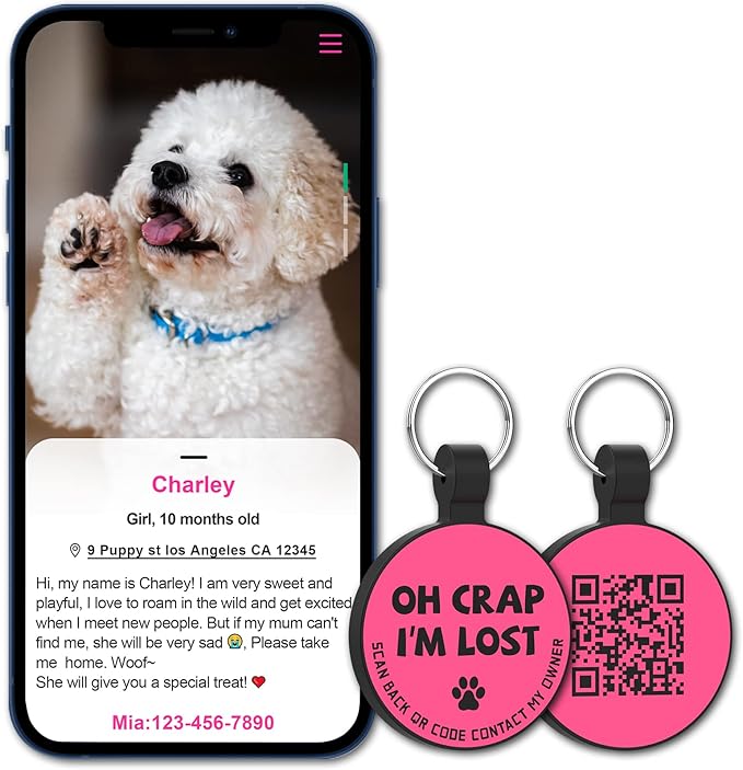 MYLUCKYTAG Silent Silicone QR Code Dog Tags - Scan QR for Instant Pet Location Alerts