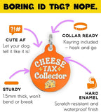 Personalized QR Code Dog Tags - Choose from 25+ Tag Designs - QR Code Links to Your Profile - Unique, Cute, Funny, Sassy Pet ID Tag (Cheese Tax Collector, Large (1.25 inch))
