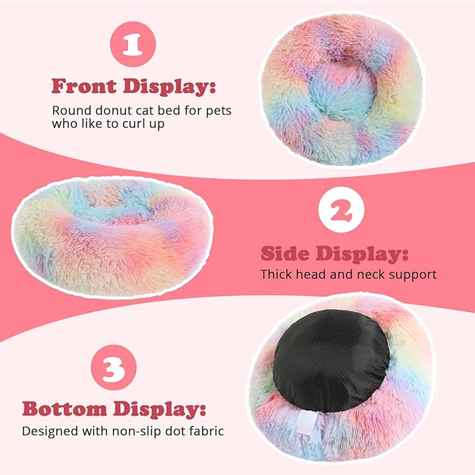 JOLLYVOGUE Dog & Cat Bed, Calming Anti-Anxiety Pet Bed for Small Dogs, Fluffy Donut Cushion for Small and Medium Pets (20")