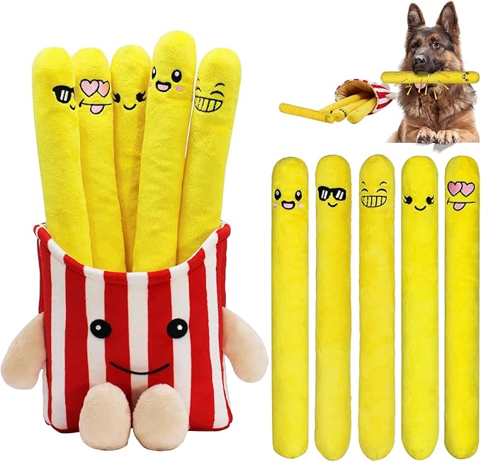 Dog Squeak Toys, 5 Pack French Fry PlushToys Interactive Cute Dog Toys for Small Dogs Holiday Dog Toys