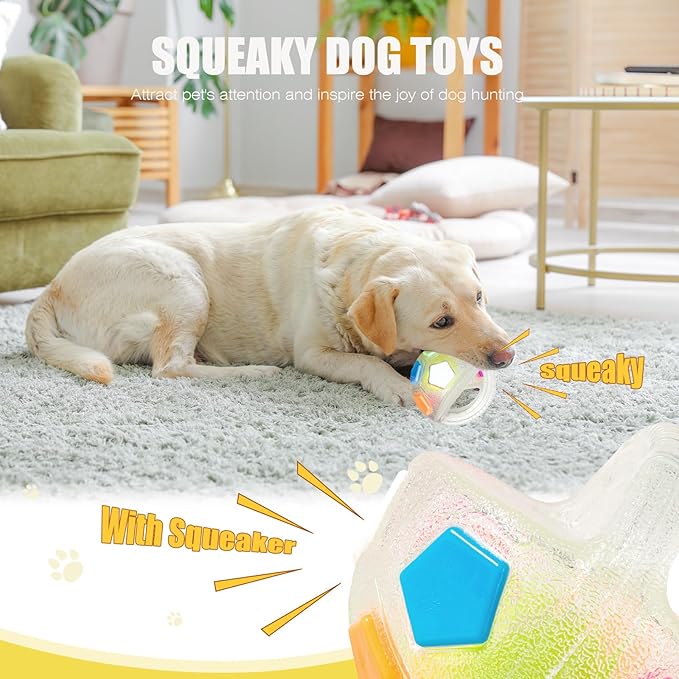 Dog Toy Ball with Handle, Toss and Fetch Play, Interactive Ball for Dogs Playing, Squeaky Floating (2pc)