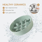 6.1inch Dog Bowl Slow Feeder Ceramic, Slow Pet Food Dish for Small Dog and Cat, Stop Bloat, Preventing Choking(Single Bowl, Beige)