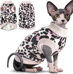 Idepet Cat Clothes Kitten Sweater Soft Kitten Shirt Cute Leopard Print Kitty Vest Pullover Pajamas Jumpsuit Cotton Apparel for Hairless Cats & Puppy (Pink,XXL)