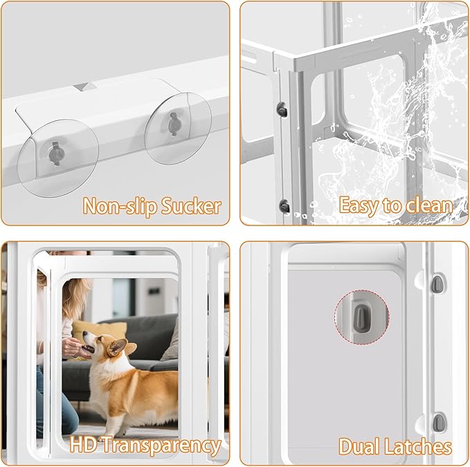 23.6“ H Clear Acrylic Plastic Dog Playpen, 8Pcs Lightweight & Easy Assemble Playpen Divider, Durable Safety Play Pen Indoors, Puppy, Cat, Small Animal(White)