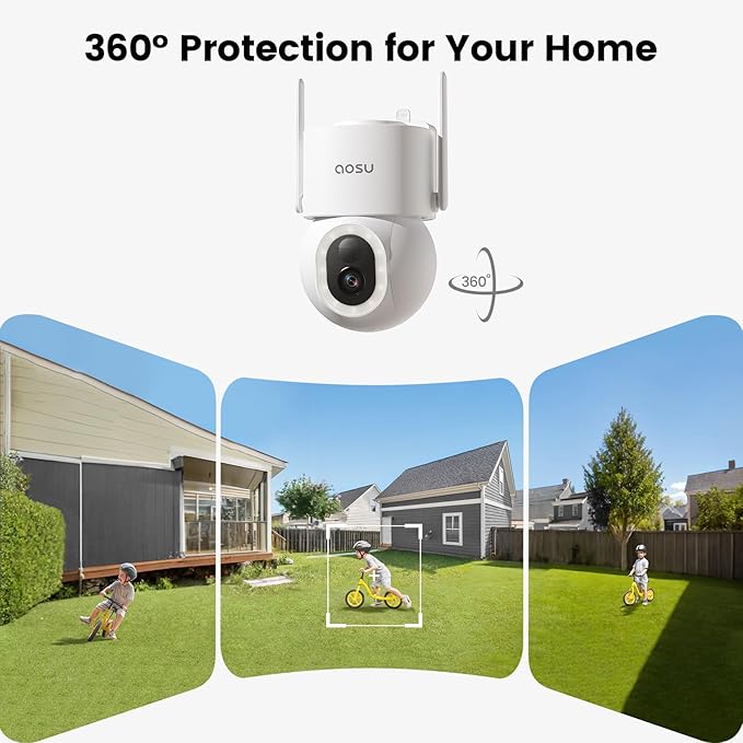 aosu Security Cameras Wireless Outdoor - 3K/5MP Solar Powered 400-Lumen Floodlight Camera, 360° Pan/Tilt Surveillance, Night Vision, 2.4GHz WiFi Camera, Auto Tracking, AI Human/Vehicle/Pet Detection