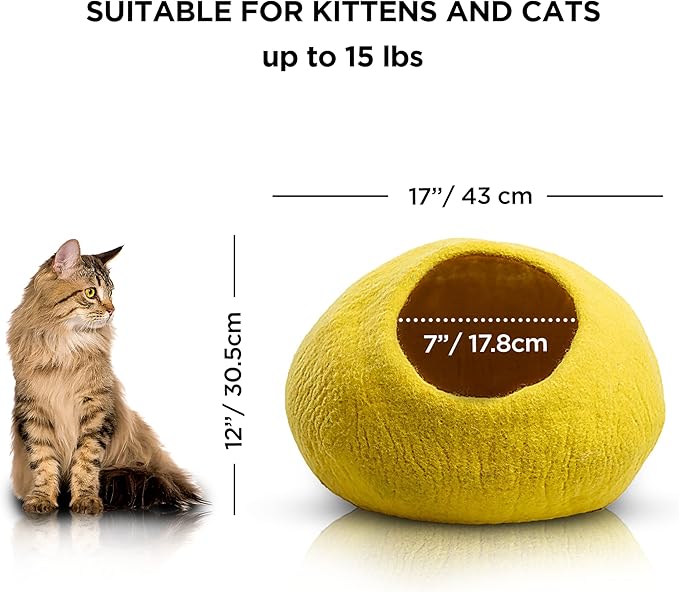Woolygon Premium Wool Cat Cave Bed - Felt Cat Cave Handmade from 100% Merino Wool, Eco-Friendly Felt Cat Bed for Indoor Cats and Kittens