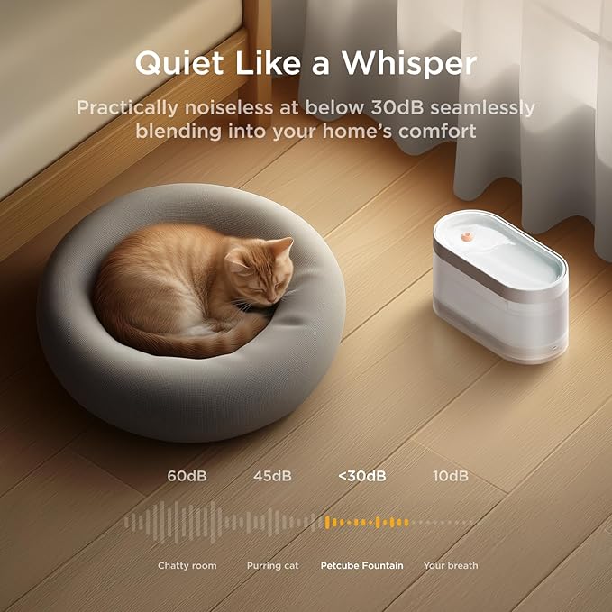 Petcube Bundle of Water Fountain with Stainless Steel Basin+3 Filters Pack | Automatic Wireless Fountain for Cats and Dogs, Easy to Clean, in-App Filter Control, Quiet Pump, Battery Operated