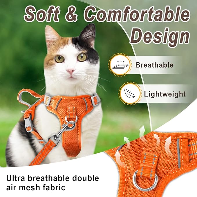 Cat Harness and Leash Set for Walking Escape Proof for Small Large cat Kitten Harness with ID tag Pocket (Orange,XS)