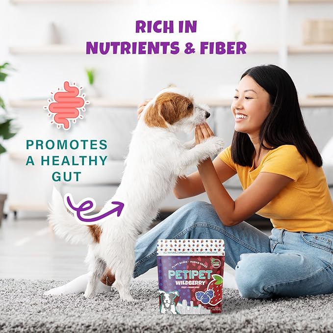 Wildberry Plant-Based Fruit Dog Treats - Strawberry, Apple, Blueberry Soft & Chewy - Vegetarian, Vegan Dog Treats with Organic Ingredients - Low-Protein, Hypoallergenic, Gluten-Free