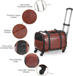 Leather Pet Carrier with Wheels, Airline Approved Travel Bag for Small Dogs & Cats Under 15 lbs, Rolling Pet Carrier for Airplane, Camping & Outdoor Coffee