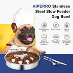 Slow Feeder Dog Bowls 304 Stainless Steel, 2 Cups Metal Food Bowls, Water Bowl for Small & Medium Sized Dogs, Fun Bloat Stop Pet Fast Eaters