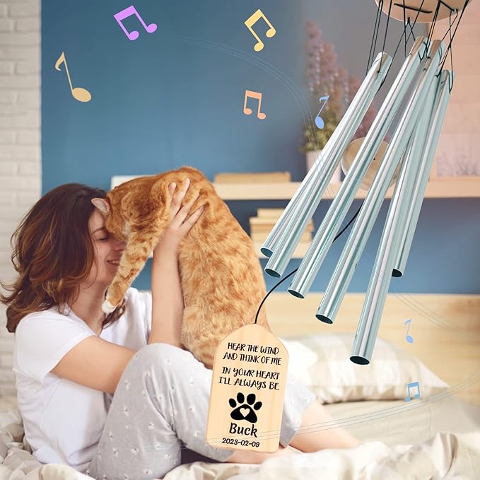 Cat Memorial Gifts, Personalized Cat Memorial Wind Chimes, Pet Memorial Gifts, Pet Loss Gifts, Loss of Cat Sympathy Gift, Bereavement Gifts for Loss of Cat