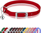 OOPSDOGGY Rolled Leather Cat Collar with Bell, Reflective Kitten Collars with Buckle Include Safety Elastic Strap - Adjustable Small Pet Collars for Boy Girl Cats (Red)