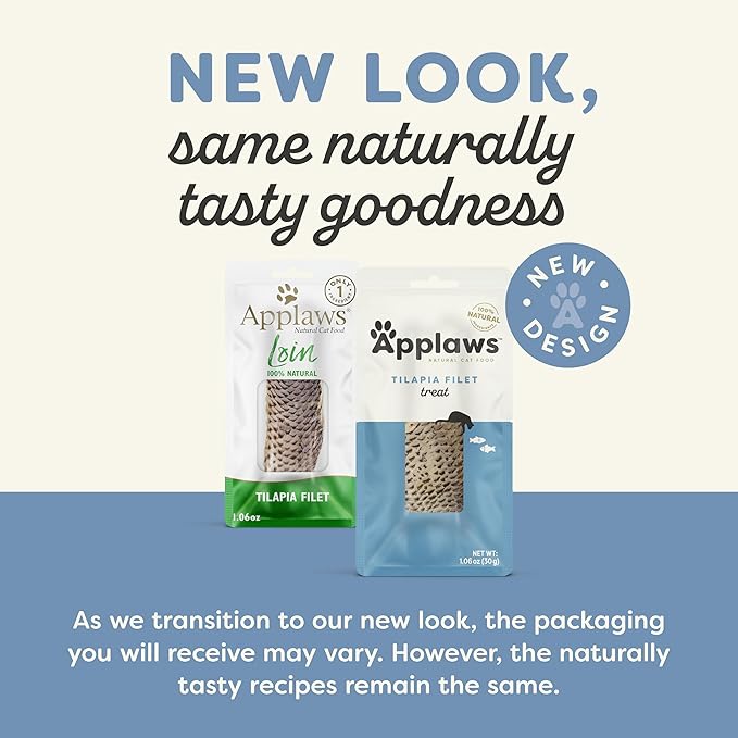 Applaws Natural Cat Treats, Grain-Free, Single Ingredient, Whole Protein Fillet, Healthy Snacks with No Artificial Additives (12 x 1.06oz Whole Tilapia Loin)