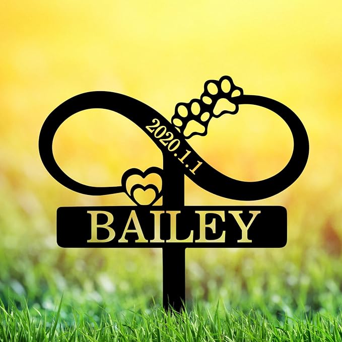 Personalized Dog Memorial Grave Marker with Hearts Paws, Custom Dog Name Memorial Stake Metal Engraved Sign, Dog Memorial Sign with Stake Pet Headstone Memorial Plaque Burial Stake for Dog