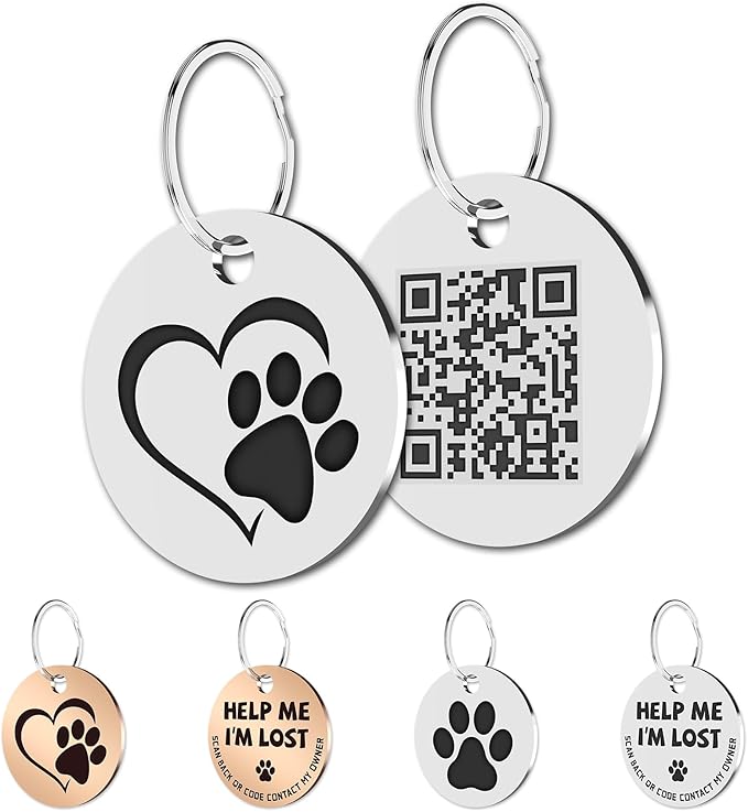 MYLUCKYTAG Stainless Steel QR Code Cat Tags - Online Pet Profile, Scan QR for Instant Location Alerts