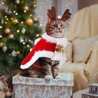 3 Pieces Christmas Pet Costumes Outfit Set Includes Puppy Cat Cloak with Star and Pompoms Kitten Dog Antlers Headband Pet Reindeer Headwear Cat Santa Cape with Bell Pet Costume Accessories (Small)