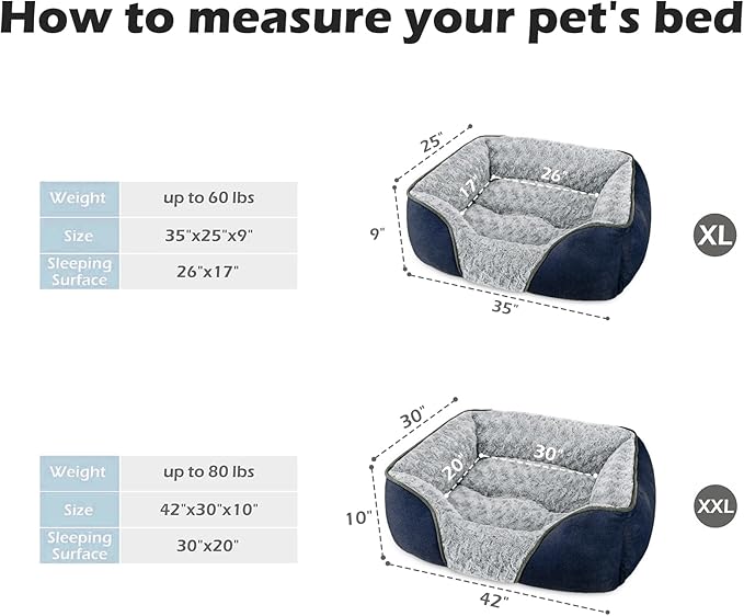 INVENHO X-Large Dog Bed Rectangle Washable Orthopedic Soft Calming Sleeping Durable Pet Cuddler with Anti-Slip Bottom