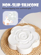 Ceramic Slow Feeder Dog/Cat Bowl, Anti-Choking Slow Food Bowls, 8" 11.3oz Slow Feeder for Medium, Large Breeds, Plum Puzzle Design, Non-Slip Silicone, Dishwasher and Microwave Safe, White