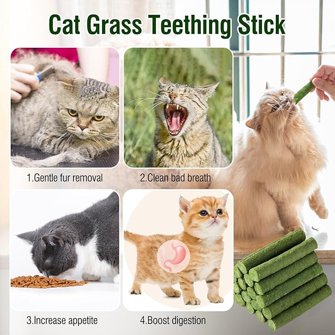 120g/4.23oz Cat Grass Teething Stick Hairballs,Chew Sticks for Cats,Catnip Toys Sticks Indoor Kitten Chew Stick