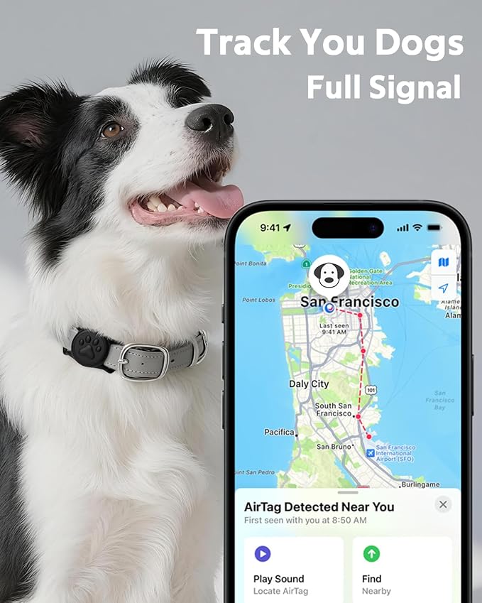 IP68 Waterpoof Dog Air tag Holder, Stretchy Silicone Full Body Covered Apple Air Tag Holder for Dog Cat Collar Fit All Width Collar (Black1, 1 Pack)