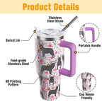 French Bulldog Gifts for Women Dog Lovers 40 oz Floral French Bulldog Tumblers with Handle and Straw, Stainless Steel Vacuum Insulated Travel Coffee Mug Cup Water Bottle