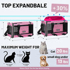 Top-Expandable Cat Carrier 18x11x11, United Delta American Airline Approved Dog Travel Carrier, Soft-Sided Pet Carry Bag Under-Seat in Cabin, Puppy Airplane Crate TSA Plane Kitten Cage Pink