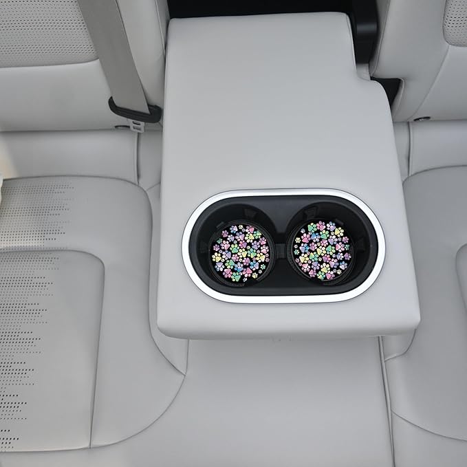 2 Pack Absorbent Car Coasters for Cup Holders,Gradient Colorful Dog paw Print Ceramic Coasters with Cork Back and Finger Slot,2.56" Auto Accessories for Women & Men.