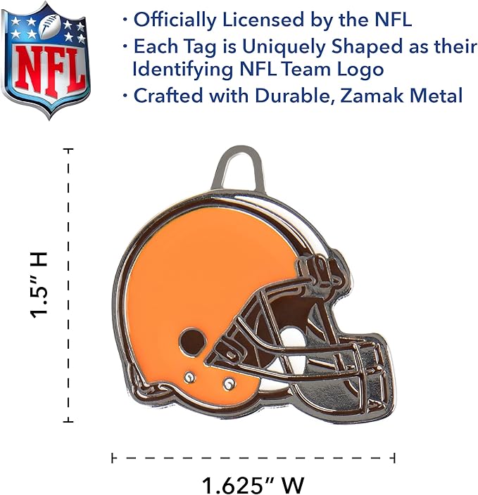NFL Cleveland Browns Engraving Pet ID Tags in 32 Team Logo Shapes - Personalized Cat and Dog Tags with 3 Lines of Text for Safety and Tracking. Stainless Steel