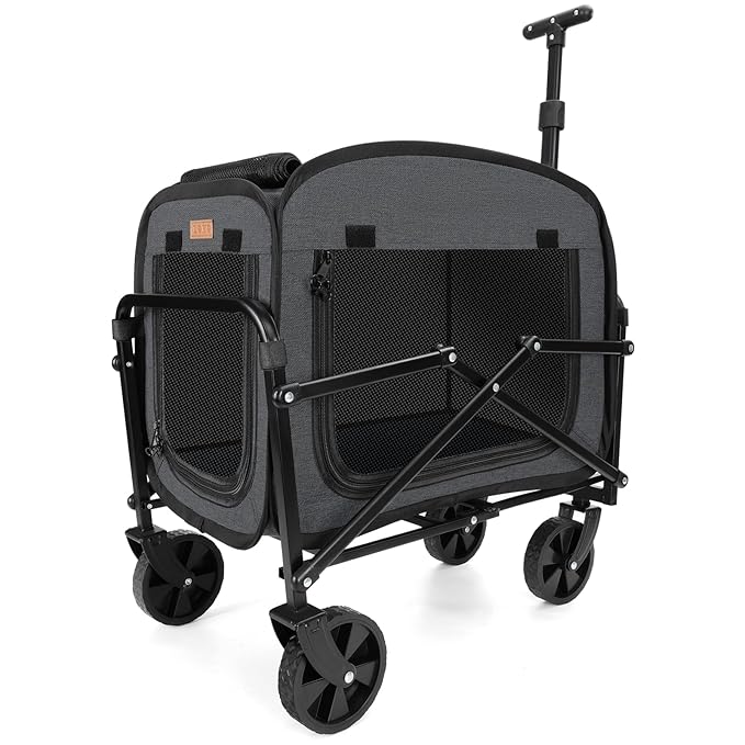 Lekereise Extra Large Pet Carrier with Wheels – Soft-Sided Foldable Rolling Cat Carrier for Puppy and Small Medium Dogs Under 30lbs, Stable & Ventilated Travel Crate for Camping and Outdoor, Black