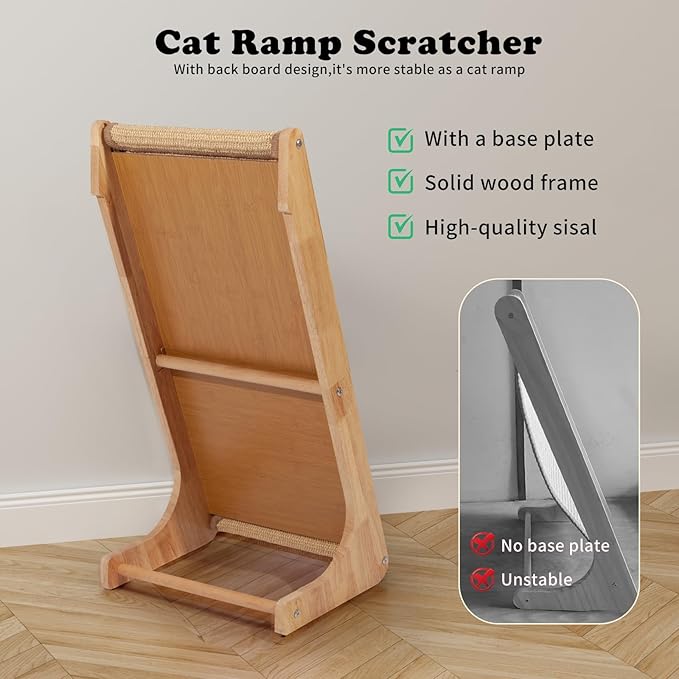 Sisal L Shaped Cat Scratcher - 28 Inch Cat Scratch Ramp for Indoor Cat use,Vertical Cat Scratching Post,Wooden Climbing Kitten/Cats Furniture(L Shape)