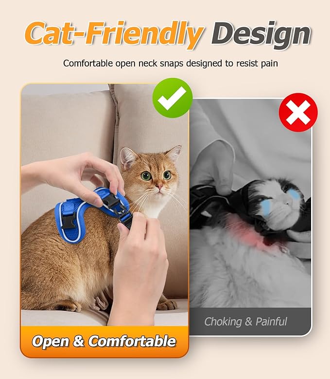 Halypet Cat Harness and Leash Set [MAX Safety 4th-Gen Upgrade] Escape Proof Adjustable Cat Leash Comfortable Soft Vest Easy to Wear Kitten Harness with Reflective Strip for Cats Walking, M Blue