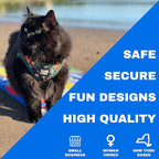 Travel Cat Harness and Leash Set - Adjustable Fit Mesh Cat Harness and Reflective Strap - Comfort Walking Vest for Kitten for Outdoor Walking, Hiking (Large, Hawaiian)