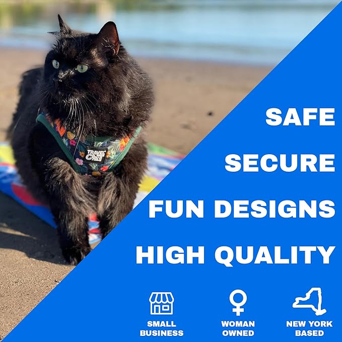 Travel Cat Harness and Leash Set - Adjustable Fit Mesh Cat Harness and Reflective Strap - Comfort Walking Vest for Kitten for Outdoor Walking, Hiking (XS, Hawaiian)