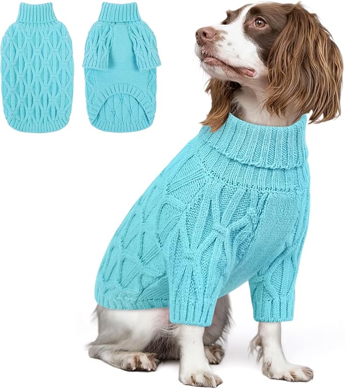 Queenmore Dog Sweaters for Large Dogs Girls Boys,Warm Pullover Extra Large Dog Sweater,Dogs Christmas Sweaters,Classic Turtleneck Thick Clothes for Extra Large Pets, Pitbull, Boxer(Lake Blue,XL)