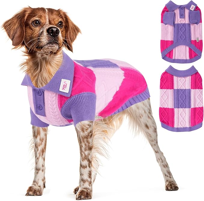 Pullover Dog Sweater,Half Chest Lapel Design Pet Sweaters for Dogs Boys or Girls,Pet Knitted Dog Clothes,Pet Clothing,Suitable for Various Sizes or Breeds Dogs Sweaters(Purple Group,S)