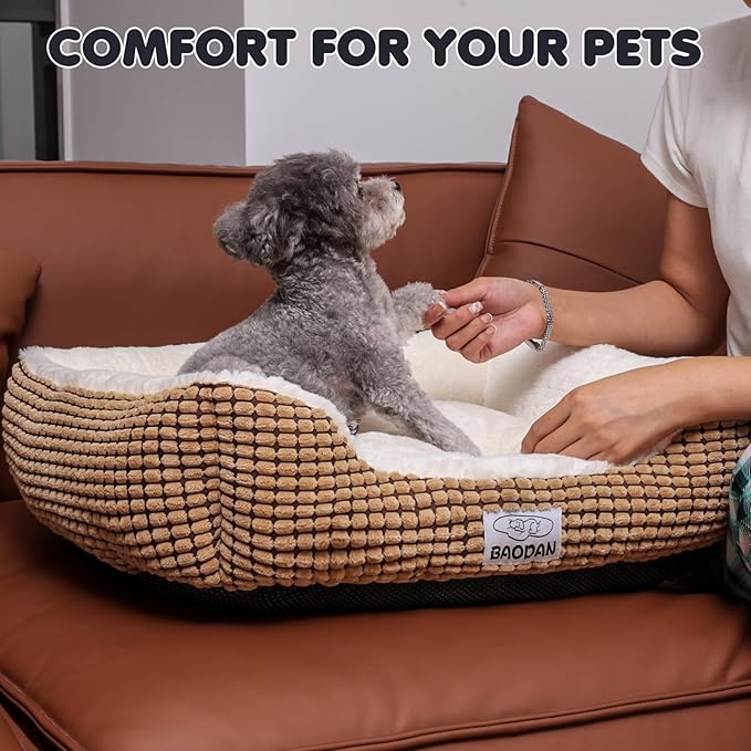 Cat Beds for Indoor Cats, Small Fluffy Pet Beds with Super Soft Fillings, Washable Dog Beds for Small Dogs and Cats, Calming Puppy Beds for Kittens, Brown/Beige, 20 inches