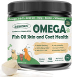 ZEBORA Omega 3 Fish Oil for Dogs, Wild Caught Dog Fish Oil, EPA & DHA, Krill Oil, Kelp, Skin and Coat Supplement, Anti Itch & Shedding, Support Dry Skin, Joint Health, Dog Allergy Relief