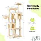 Allewie 64 Inches Cat Tree Tower/Multi-Level Activity Center for Indoor Big Felines/2 Plush Condos/2 Perchs/Basket/House/Sisal Scratching Posts/Hanging Cat Toys/Beige