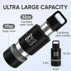 Insulated Dog Water Bottle with Travel Bowl, Portable Water Bottle Dispenser, Accessories for Car, Hiking, Camping, Outdoor, Leak-Proof, Detachable (DogDad-Black)