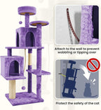58.5inch Large Cat Tree Tower Condo for Indoor Cats, Soft Plush Multi-Level Climbing Tree Cat House, Scratching Post, More Entrance/Exit, Sisal Rope, Violet Purple